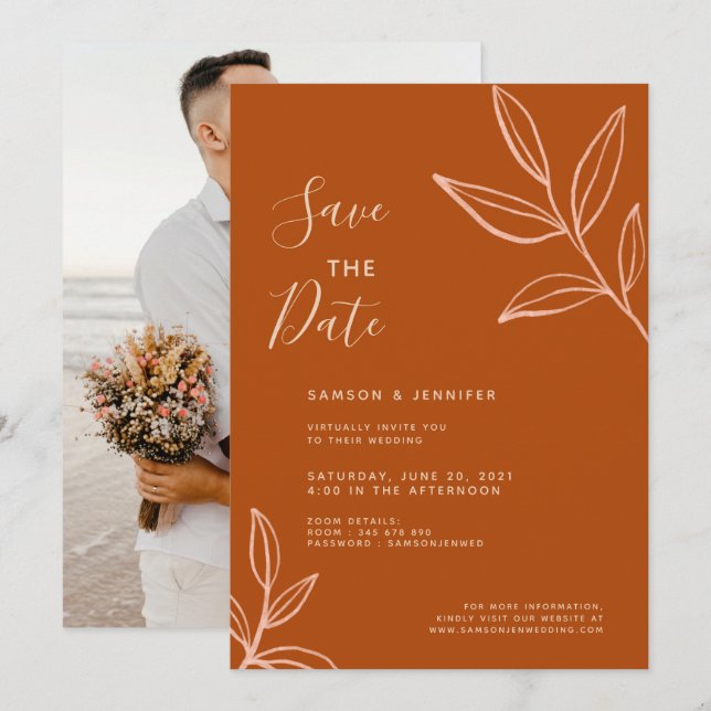 Terracotta Photo Save the Date Virtual Wedding Invitation (Front/Back)