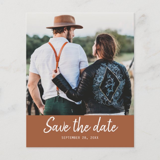 Terracotta Photo Script Save The Date Flyer (Front)
