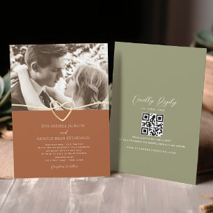 Terracotta Photo Wedding Invitation with QR Code