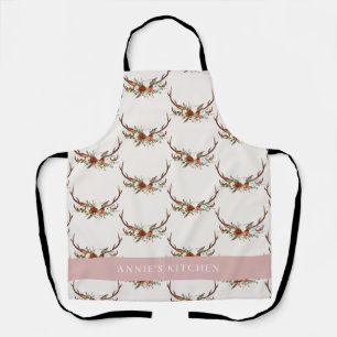 Terracotta pink antler watercolor floral elegant apron