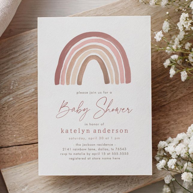 Terracotta Pink Boho Rainbow Baby Shower Invitation (Creator Uploaded)