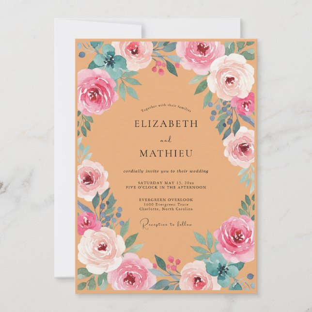 Terracotta Pink Rose Wedding Invitation (Front)