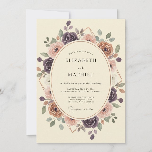 Terracotta Plum Wreath Wedding Invitation (Front)