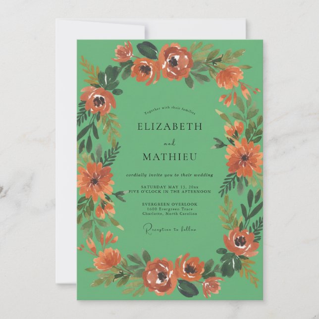 Terracotta Poppy Mint Wedding Invitation (Front)
