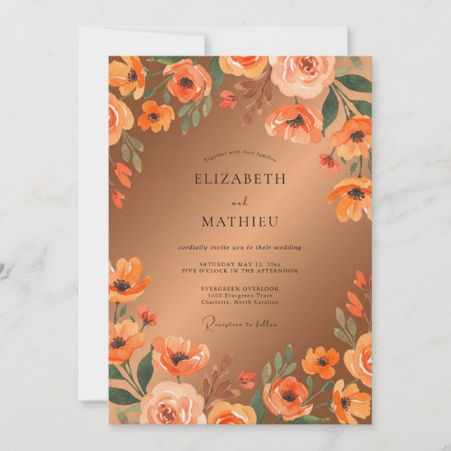 Terracotta Poppy Wedding Invitation (Front)