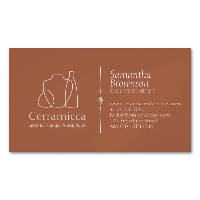 Terracotta Porcelain Sculpture Vase Ceramic Magnetic Business Card (Front)