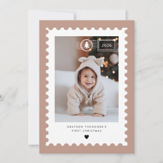 Terracotta Postage Stamp Baby's 1st Christmas Holiday Card
