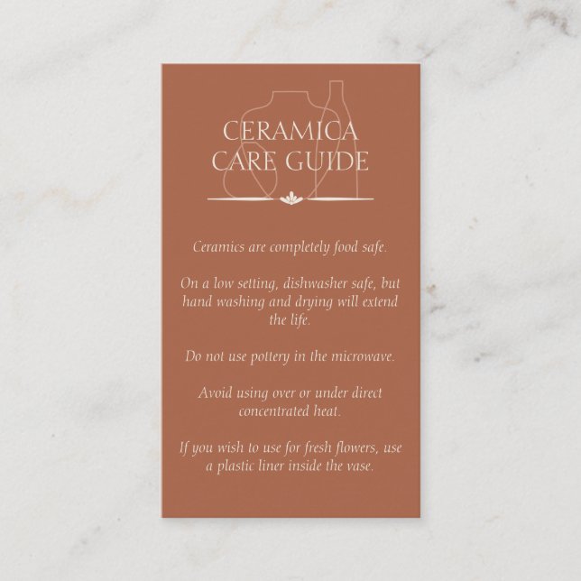 Terracotta Pottery Clay Ceramic Care Instructions Business Card (Front)