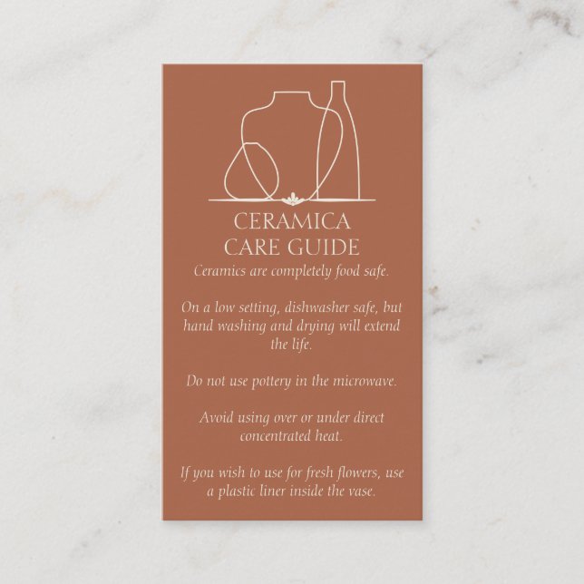 Terracotta Pottery Vase Ceramic Care Instructions Business Card (Front)