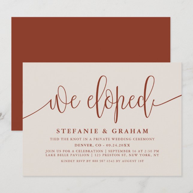 Terracotta Pretty Calligraphy Wedding Elopement Invitation (Front/Back)