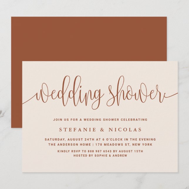 Terracotta Pretty Calligraphy Wedding Shower Invitation (Front/Back)