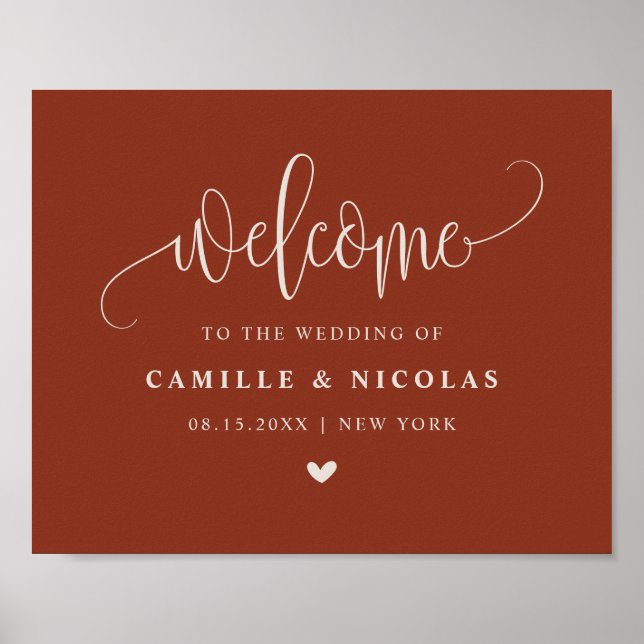 Terracotta Pretty Calligraphy Wedding Welcome Poster (Front)