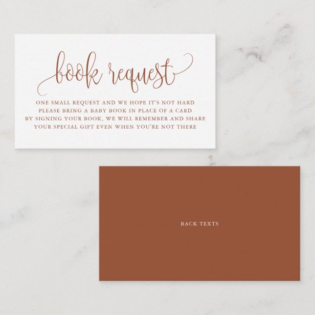 Terracotta Pretty Script Baby Shower Book Request Enclosure Card (Front/Back)