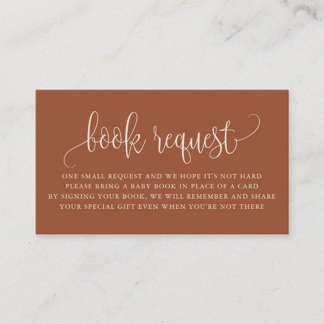 Terracotta Pretty Script Book Request Place Card (Front)