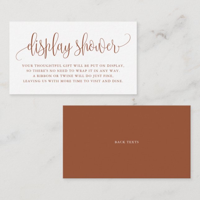 Terracotta Pretty Script Display Shower Enclosure Card (Front/Back)