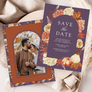Terracotta Pumpkin Floral Dusty Purple Wedding Save The Date