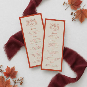 Terracotta Pumpkin Monogram Long Wedding Menu Invitation