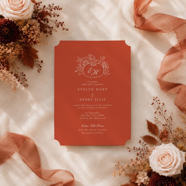 Terracotta Pumpkin Monogram Wedding Invitation (Creator Uploaded)