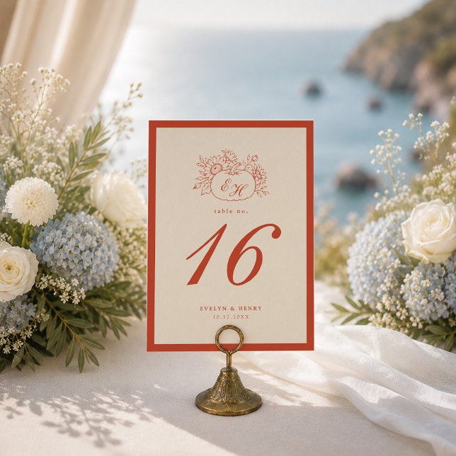 Terracotta Pumpkin Monogram Wedding Table Number (Creator Uploaded)