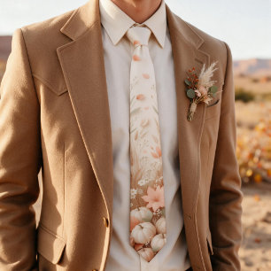 Terracotta Pumpkin Pampas Grass Boho Thanksgiving Tie