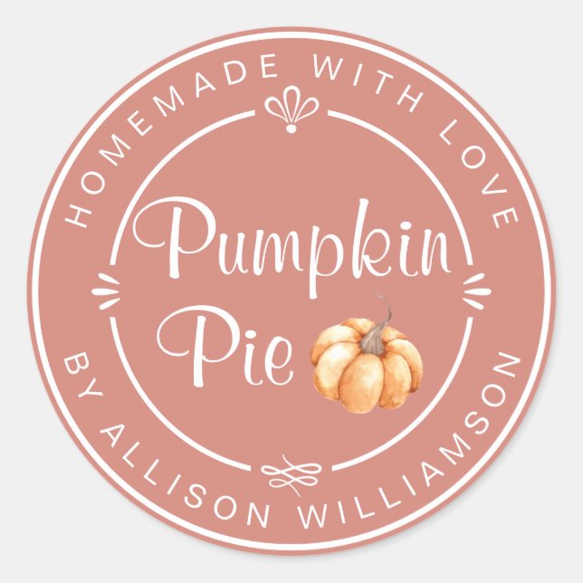 TerraCotta Pumpkin Pie Homemade Classic Round Sticker (Front)