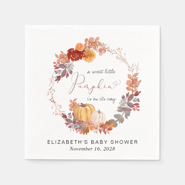 Terracotta Pumpkin Watercolor Baby Shower Napkin (Front)