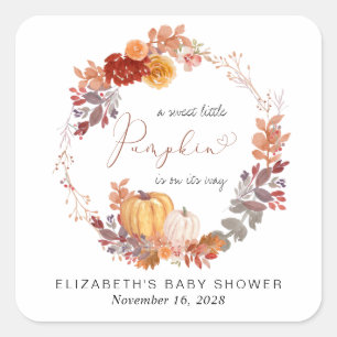 Terracotta Pumpkin Watercolor Baby Shower Square Sticker