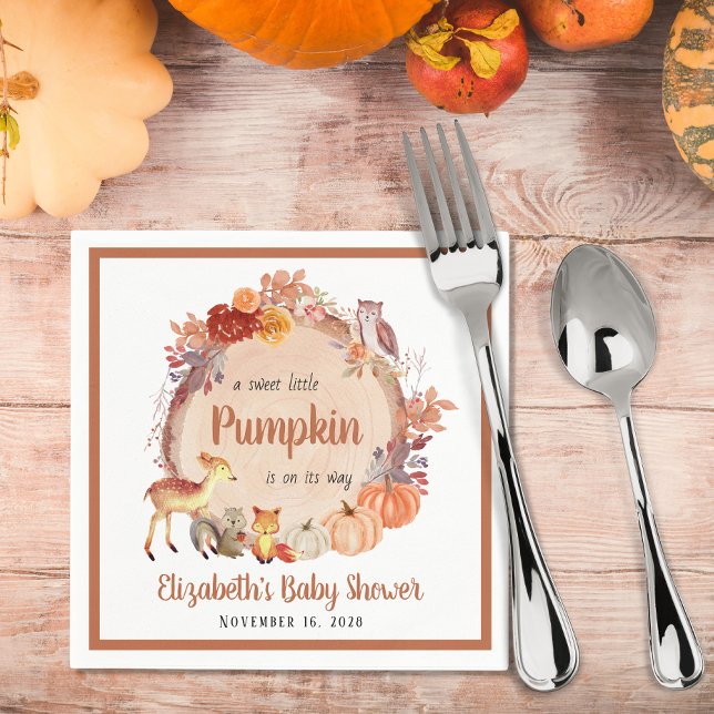 Terracotta Pumpkin Woodland Animals Baby Shower Napkin (Creator Uploaded)