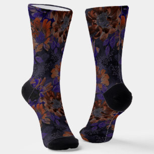 Terracotta, purple flowers on a velvety grey  socks