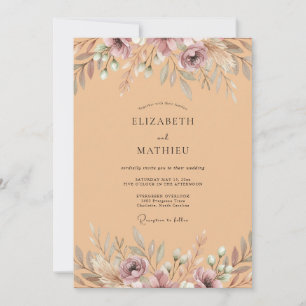 Terracotta Purple Peony Wedding Invitation