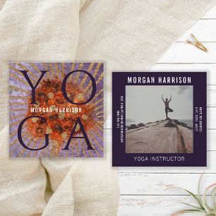 Terracotta Purple Watercolor Photo Yoga Instructor Square Business Card
