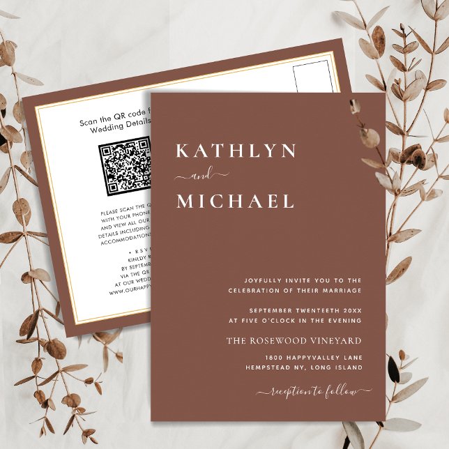 Terracotta QR Code All In One Modern Chic Wedding Invitation Postcard (Creator Uploaded)