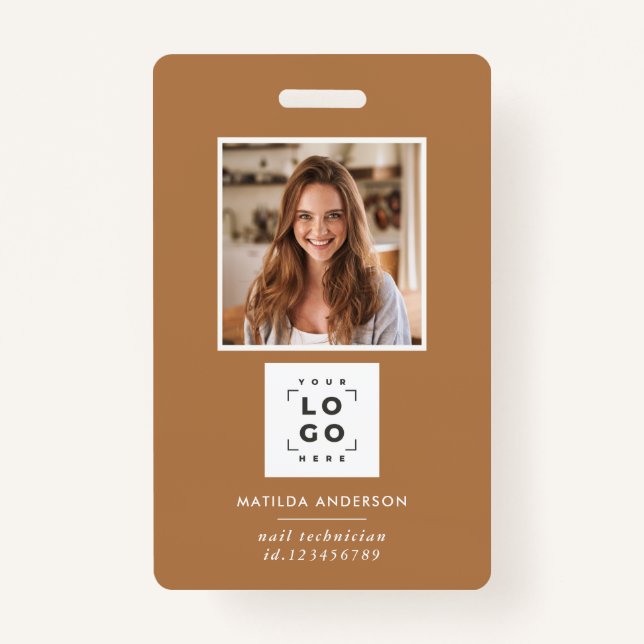 Terracotta QR code modern minimal photo abstract ID Badge (Front)