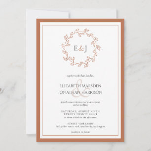 Terracotta QR Code Photo Monogram Leaf Wreath Invitation