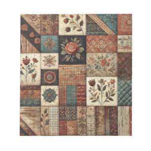 Terracotta Quilt and Patchwork Colourful Floral  Notepad