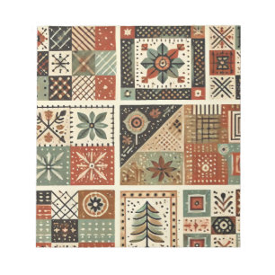 Terracotta Quilt and Patchwork Colourful Floral  Notepad