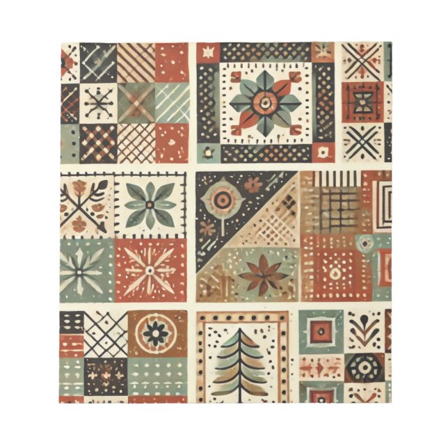Terracotta Quilt and Patchwork Colourful Floral  Notepad (Front)