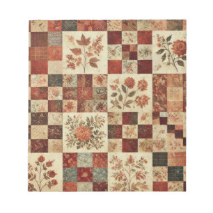 Terracotta Quilt and Patchwork Colourful Floral Notepad