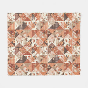 Terracotta Quilt Patchwork Gingham Cottagecore Fleece Blanket