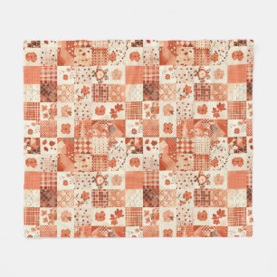 Terracotta Quilt Patchwork Gingham Cottagecore Fleece Blanket