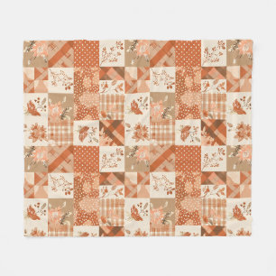 Terracotta Quilt Patchwork Gingham Cottagecore Fleece Blanket