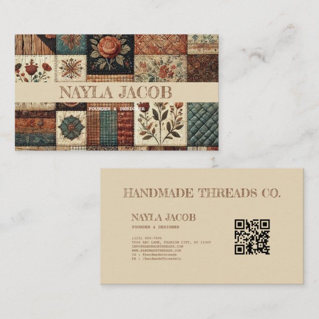 Terracotta Quilt Patchwork Handmade Clothing Business Card (Front/Back)