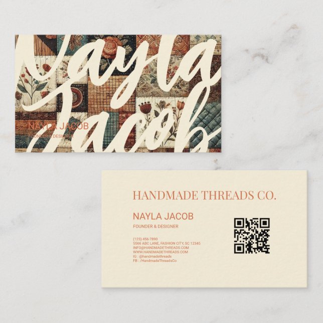 Terracotta Quilt Patchwork Handmade Clothing Business Card (Front/Back)