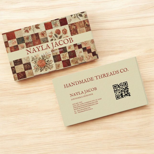 Terracotta Quilt Patchwork Handmade Clothing Business Card (Creator Uploaded)