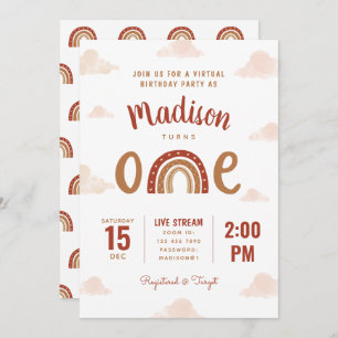Terracotta Rainbow Boho Virtual First Birthday Invitation