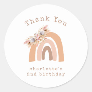 Terracotta Rainbow Pampas Grass Birthday Thank You Classic Round Sticker