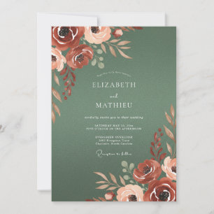 Terracotta Ranunculus Moss Wedding Invitation