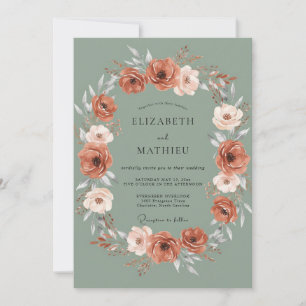 Terracotta Ranunculus Watercolor Wedding Invitation