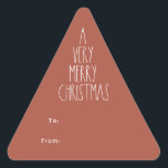 Terracotta Red Boho Christmas Gift Triangle Sticker<br><div class="desc">This terracotta red boho Christmas gift triangle sticker is perfect for your modern bohemian country farmhouse-inspired holiday greeting. The classic rustic yet delicate hand-drawn font gives it an earthy vintage look while keeping it cute and simple. The design is excellent for your natural fun and casual season greetings.</div>