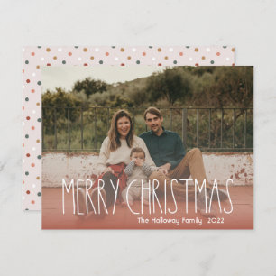 Terracotta Red Boho Polka Dot Christmas Full Photo Holiday Card